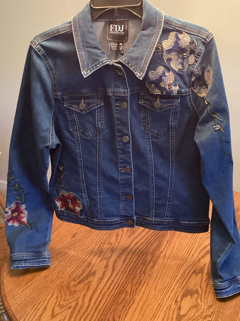 FDJ Women's Dark Blue Embroidered Denim Jacket